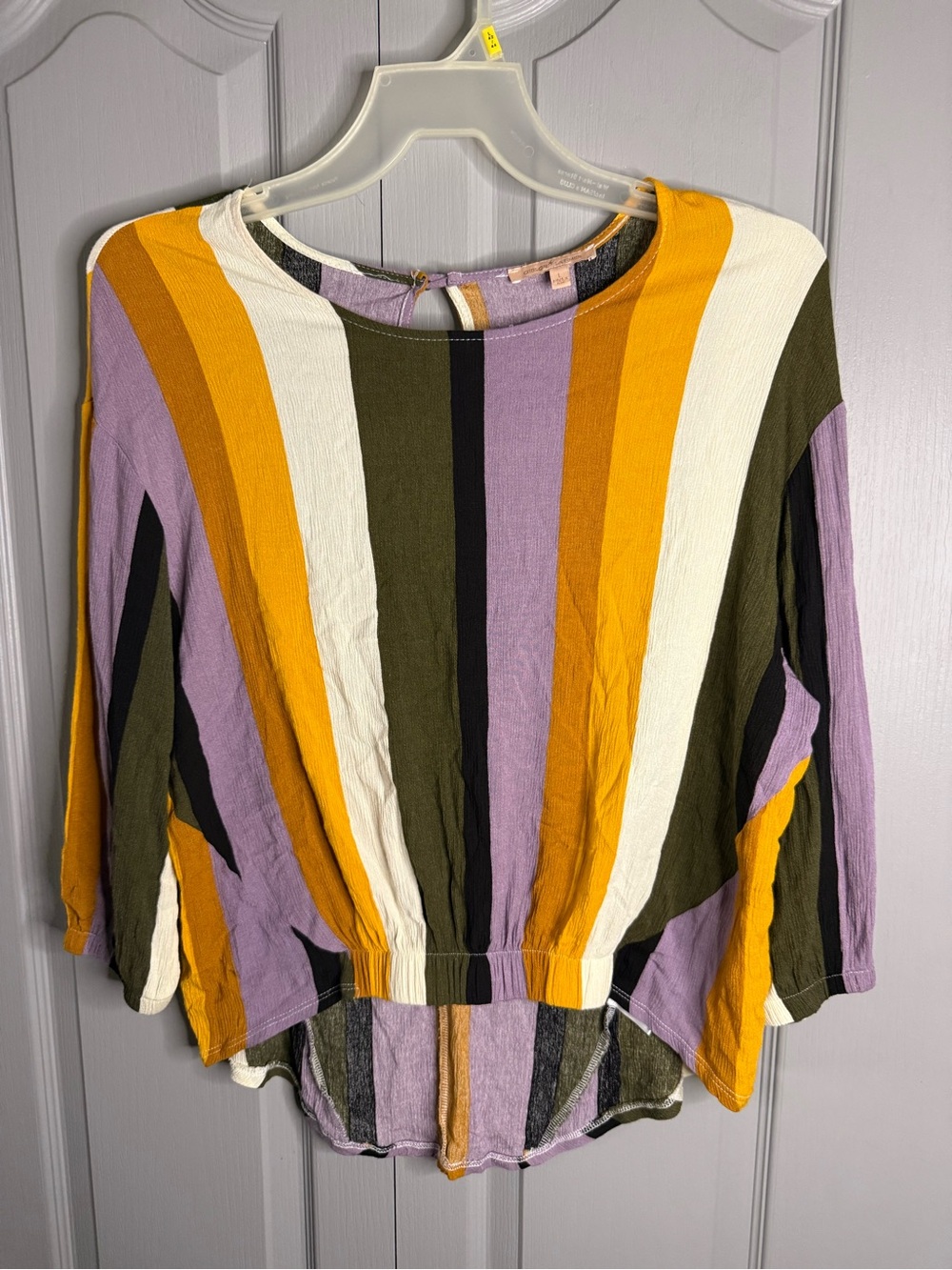 Gibson Latimer Striped Long Sleeve Tunic in Purple, Mustard & Olive